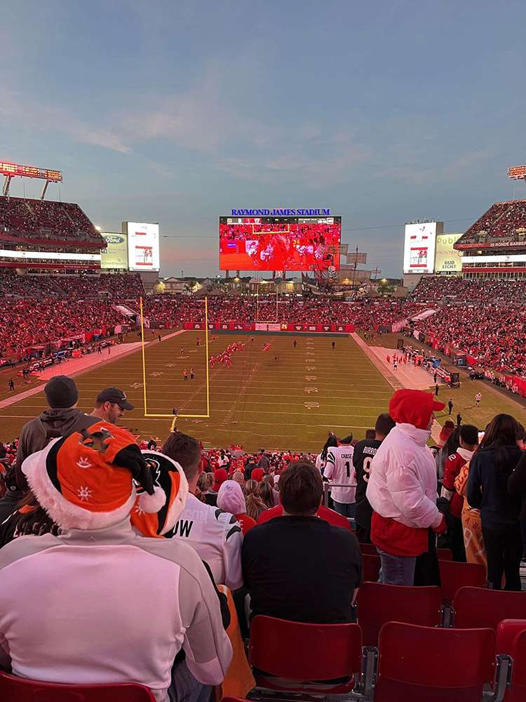 The view from Krewe's Nest 5 at Raymond James Stadium.