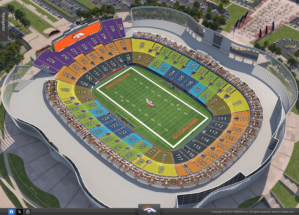 100-level seating chart at Empower Field at Mile High Stadium.