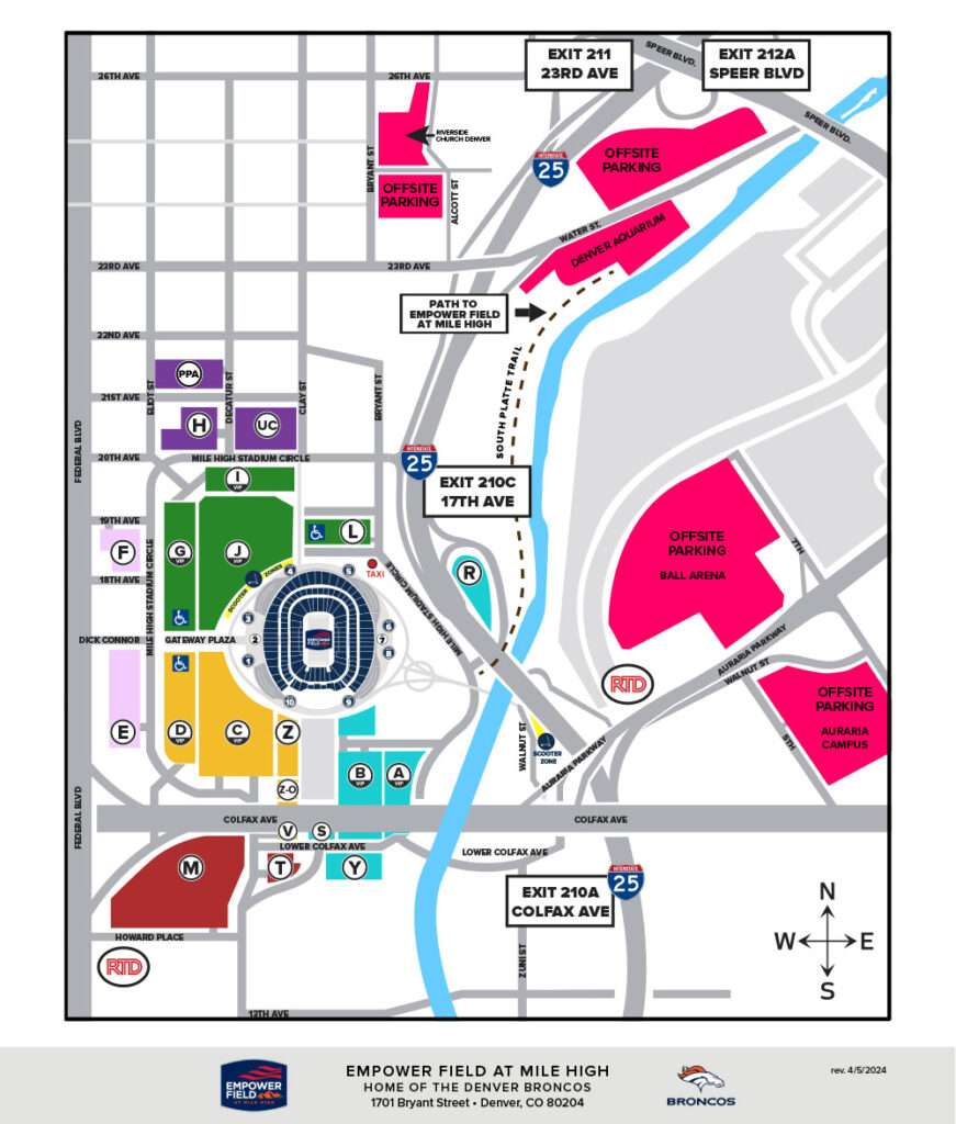 Parking map at Empower Field at Mile High Stadium