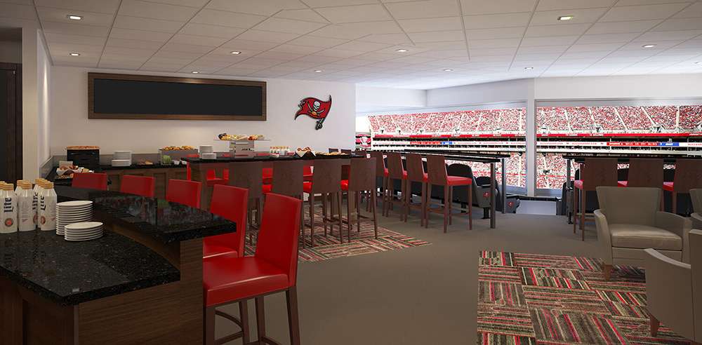 A 36-person luxury suite at Raymond James Stadium.