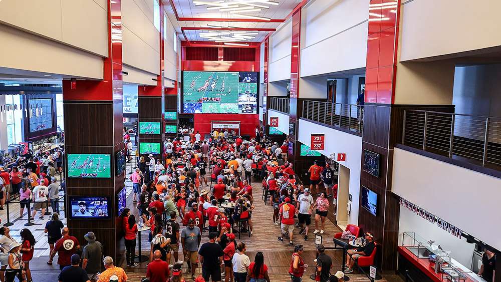 The East Stadium Club concourse at Raymond James Stadium.