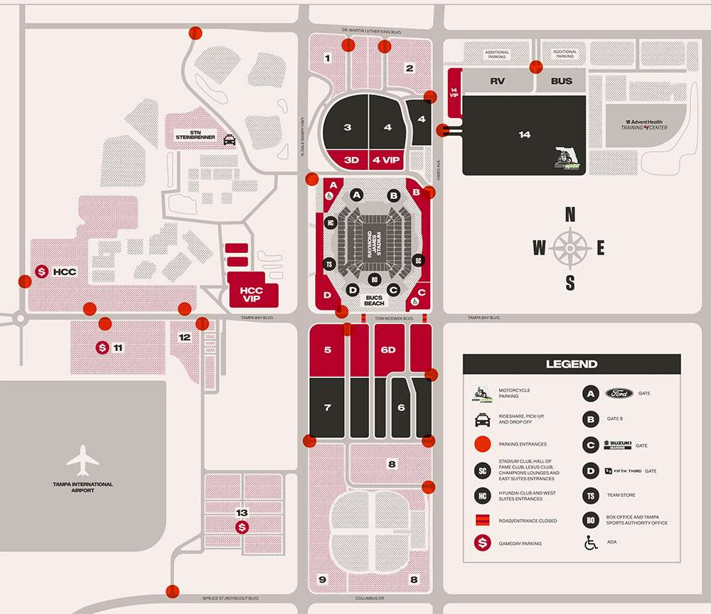 Parking Map at Raymond James Stadium.