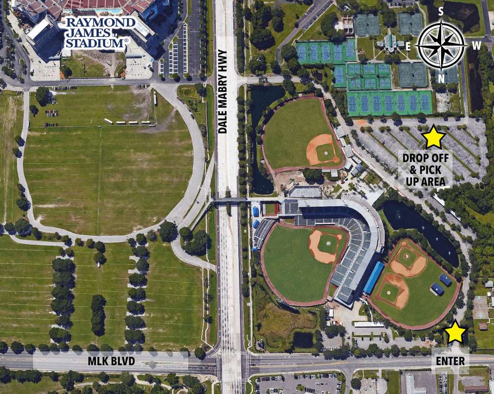 The Rideshare Drop Off and Pick Up location at Raymond James Stadium.