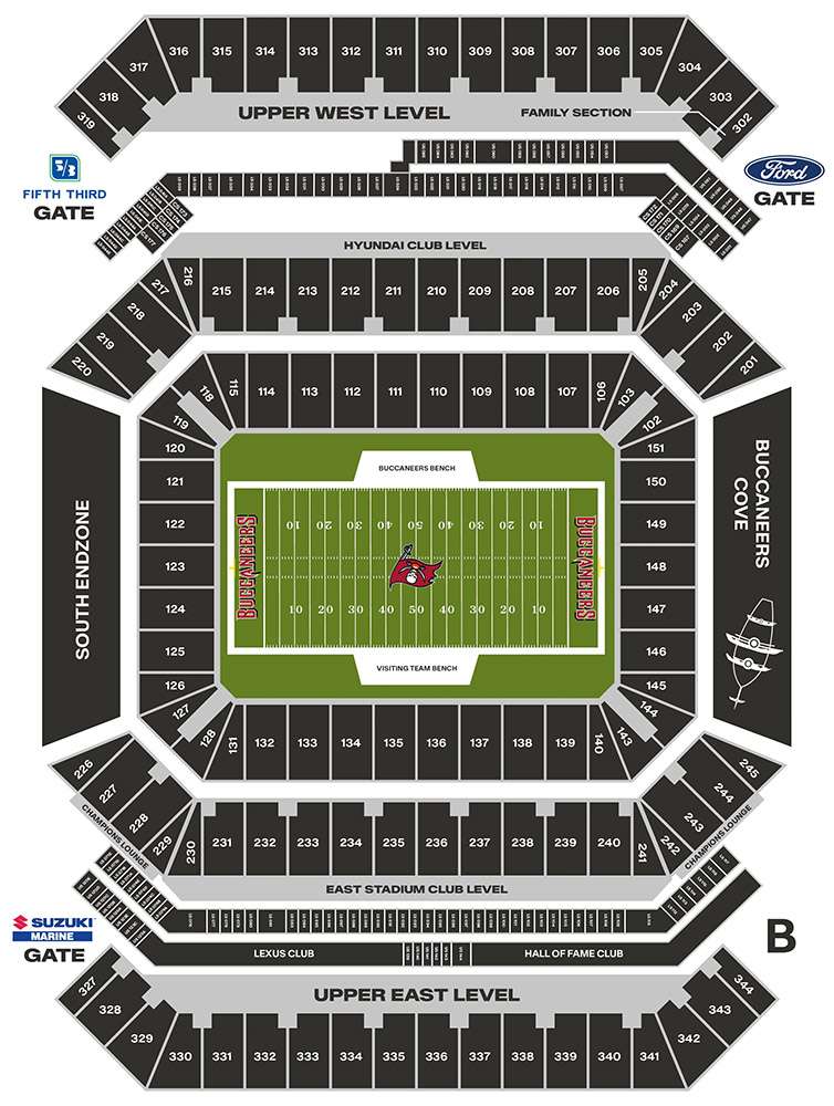 The seating chart at Raymond James Stadium.