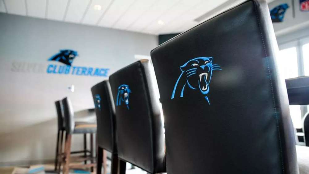 Panthers branded seating in the Silver Club Terrace at Bank of America Stadium, Charlotte.