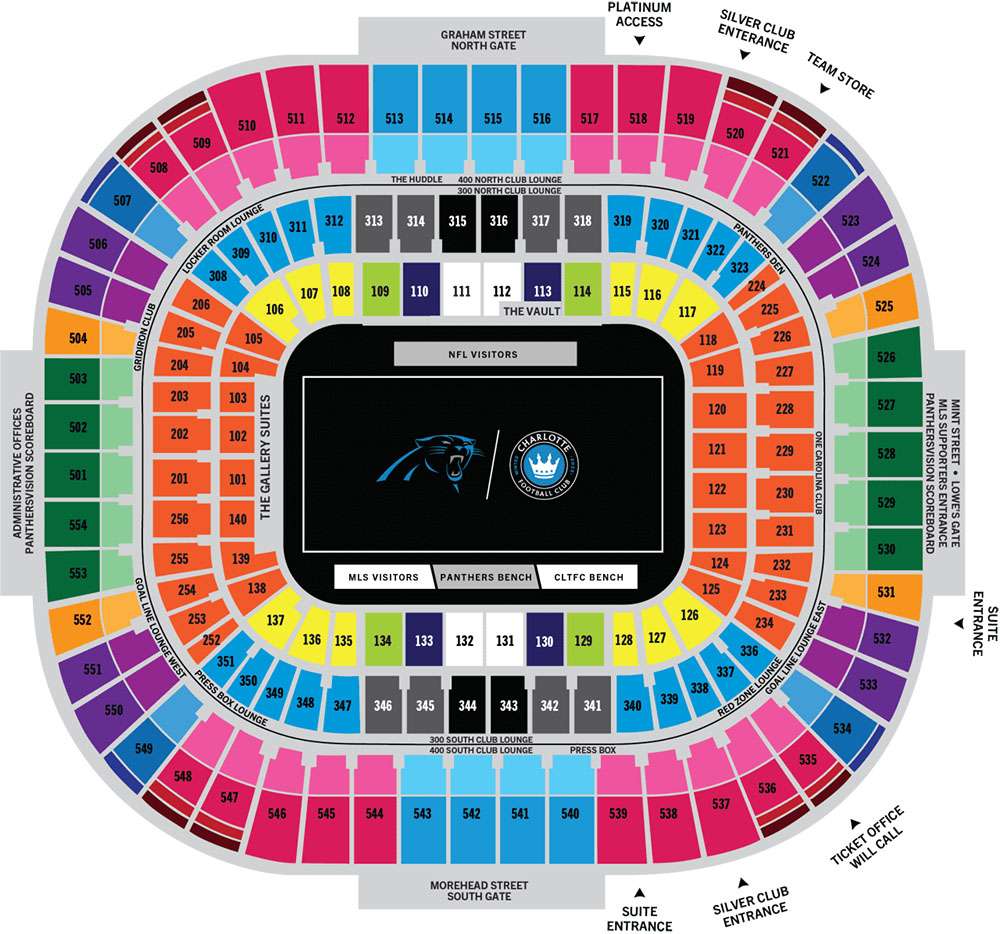 Seating Map of Bank of America Stadium, Carolina.