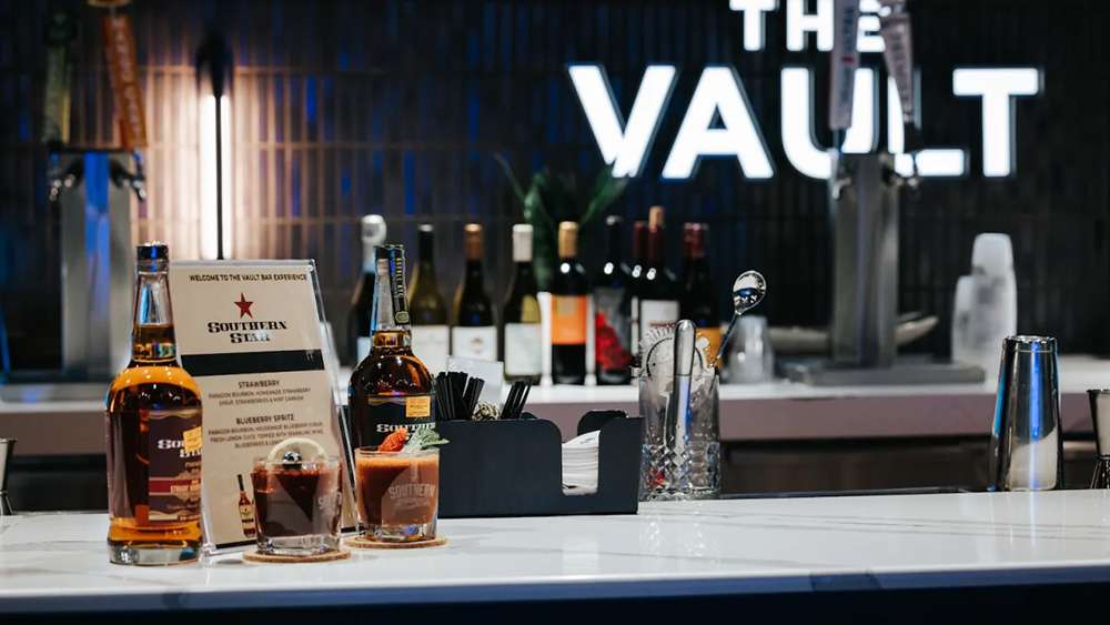 Drinks on the bar of The Vault Club at Bank of America Stadium, Charlotte.