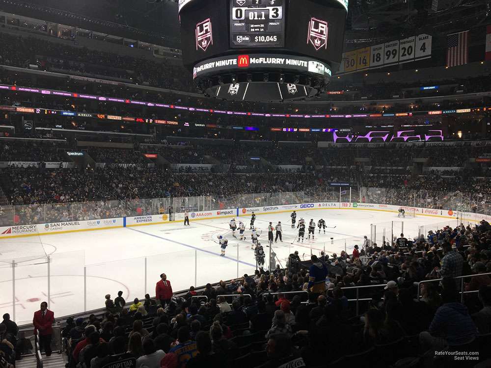 View of the ice from section 104 at Crypto.com Arena in Los Angeles.