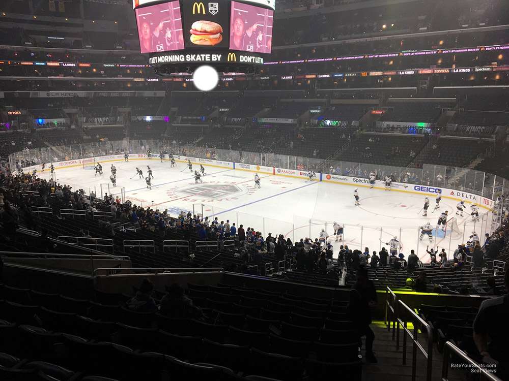 View of the ice from section PR2 at Crypto.com Arena in Los Angeles.