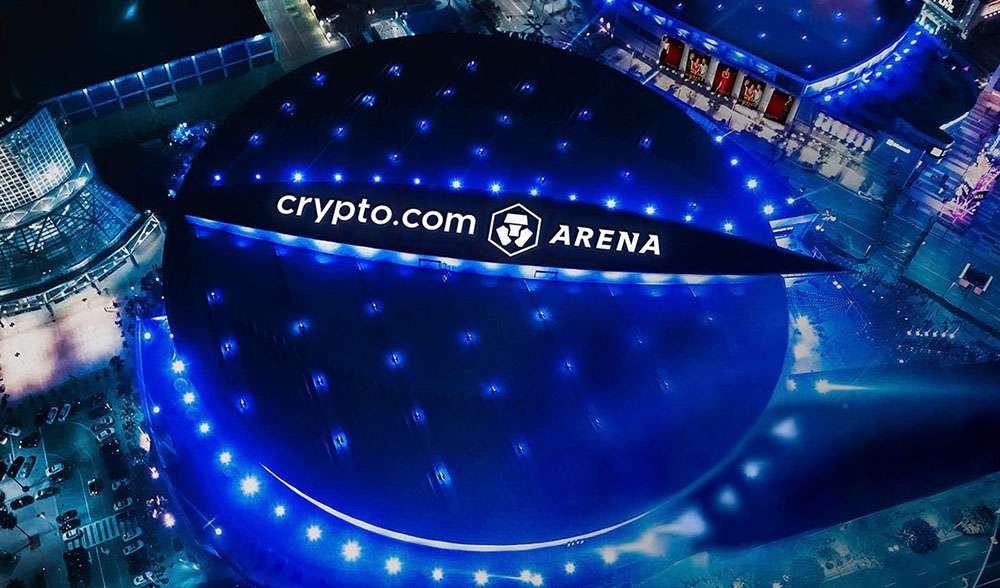 View looking down on the roof of Crypto.com Arena, Los Angeles.