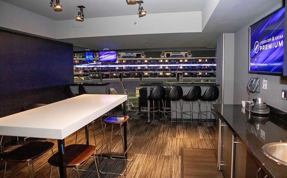 Inside a Level B Suite at Crypto.com Arena, Los Angeles.