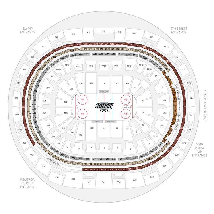 Diagram showing the location of all luxury suites at Crypto.com Arena, Los Angeles.