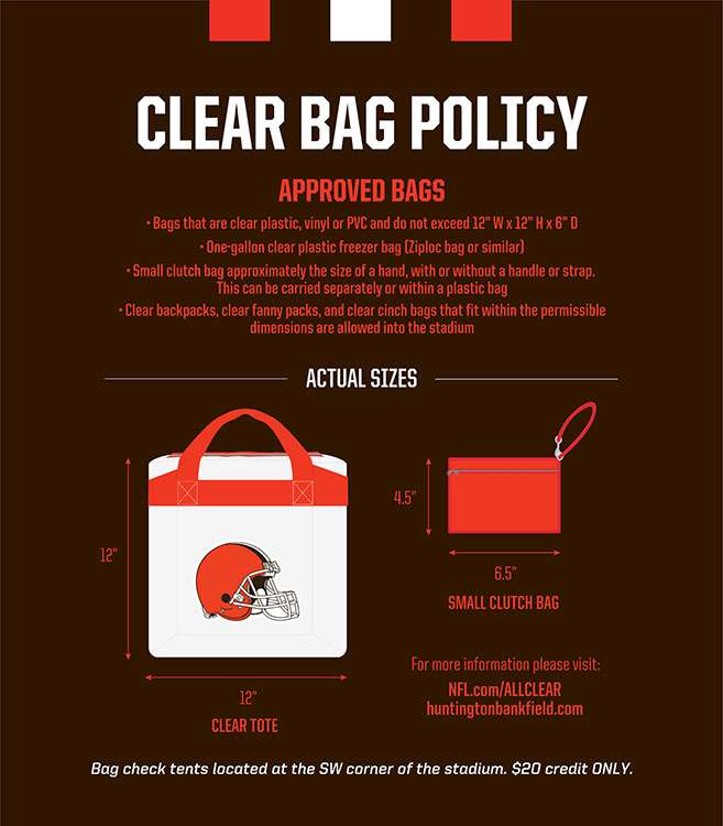 Diagram outlining the clear bag policy at Huntington Bank Field, Cleveland.