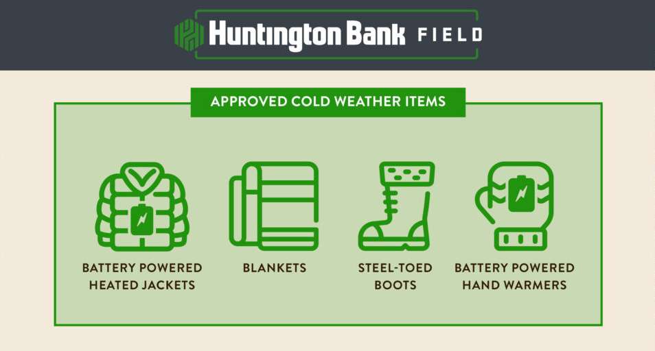 Approved Cold Weather items at Huntington Bank Field, Cleveland.