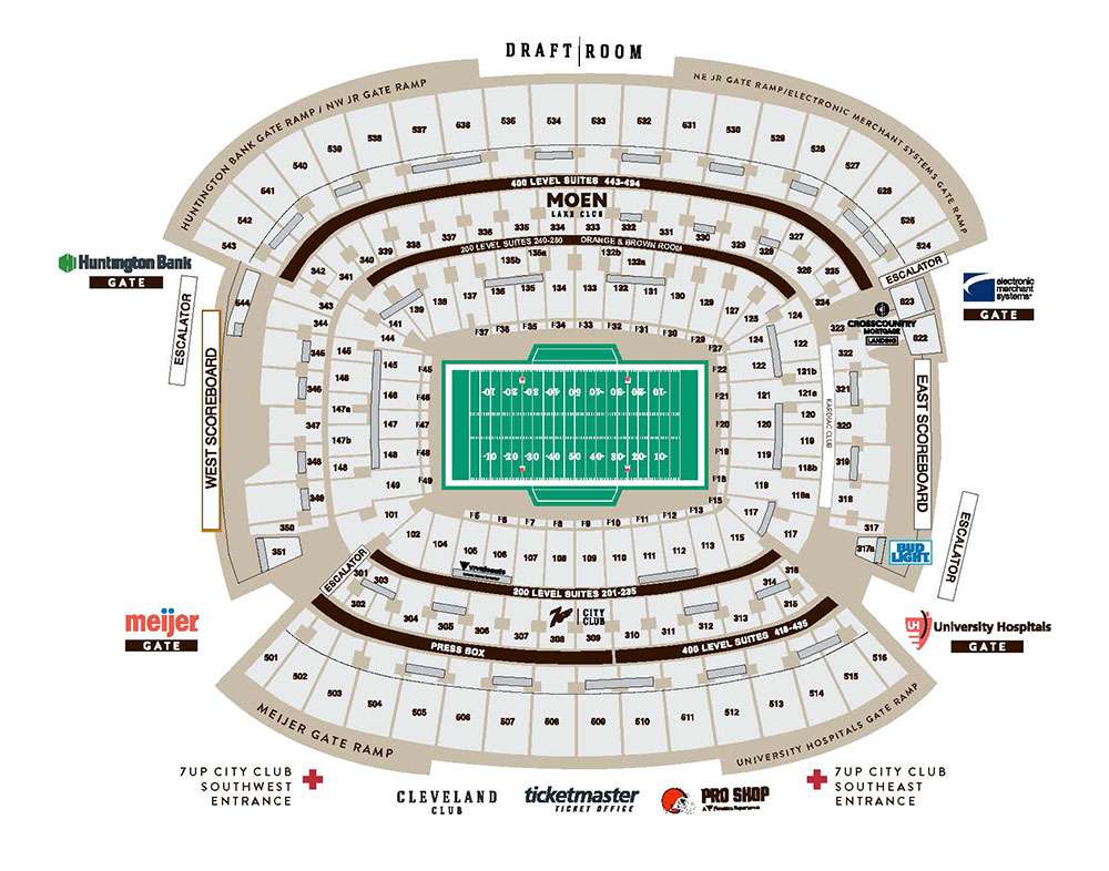 Seating map at Huntington Bank Field, Cleveland.