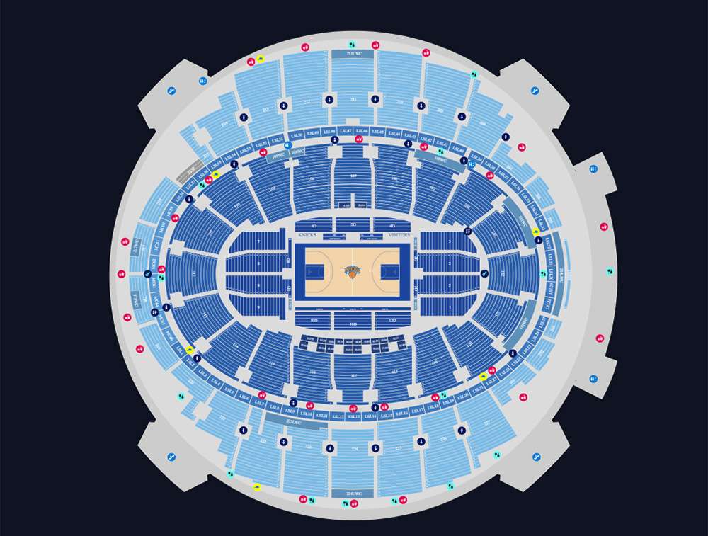 Seating Plan for New York Knicks games at Madison Square Garden, New York City.