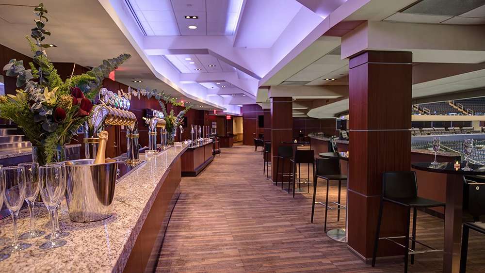 View of the bar in the Madison Club at Madison Square Garden, New York City.