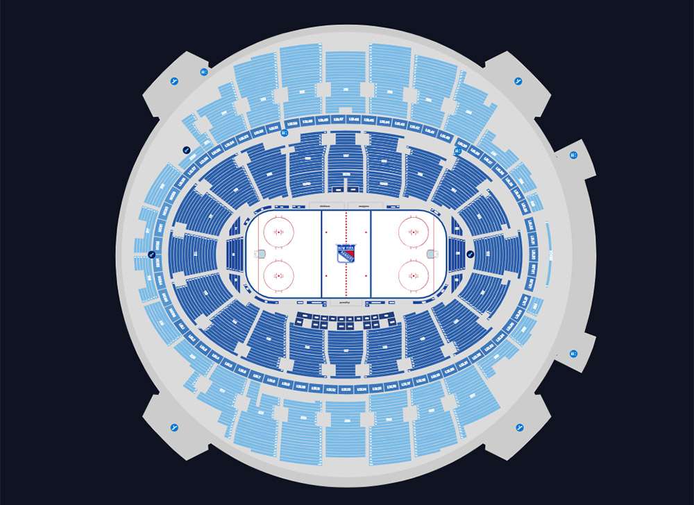 Seating Plan for New York Rangers games at Madison Square Garden, New York City.