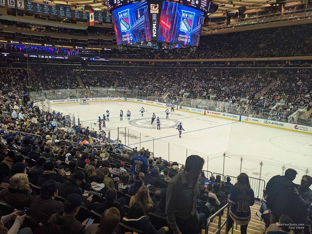 The view of a hockey game from Section 110 at Madison Square Garden, New York City.