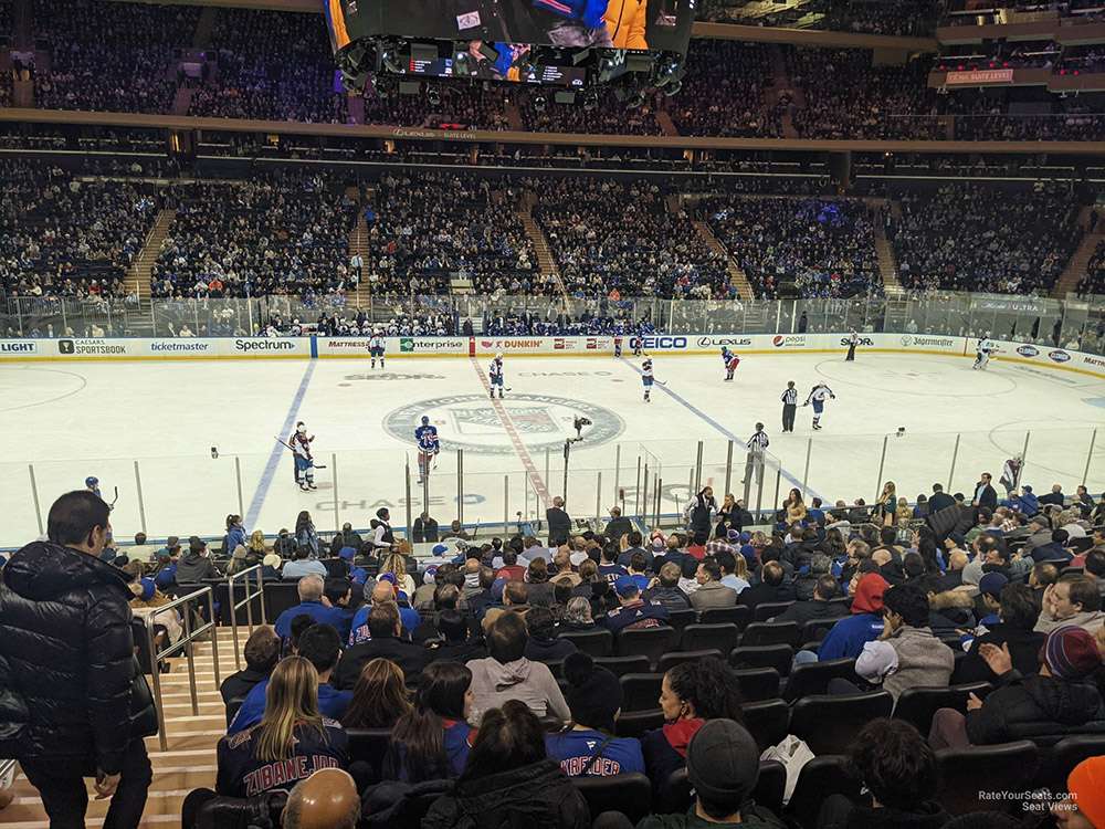 The view of a hockey game from Section 117 at Madison Square Garden, New York City.