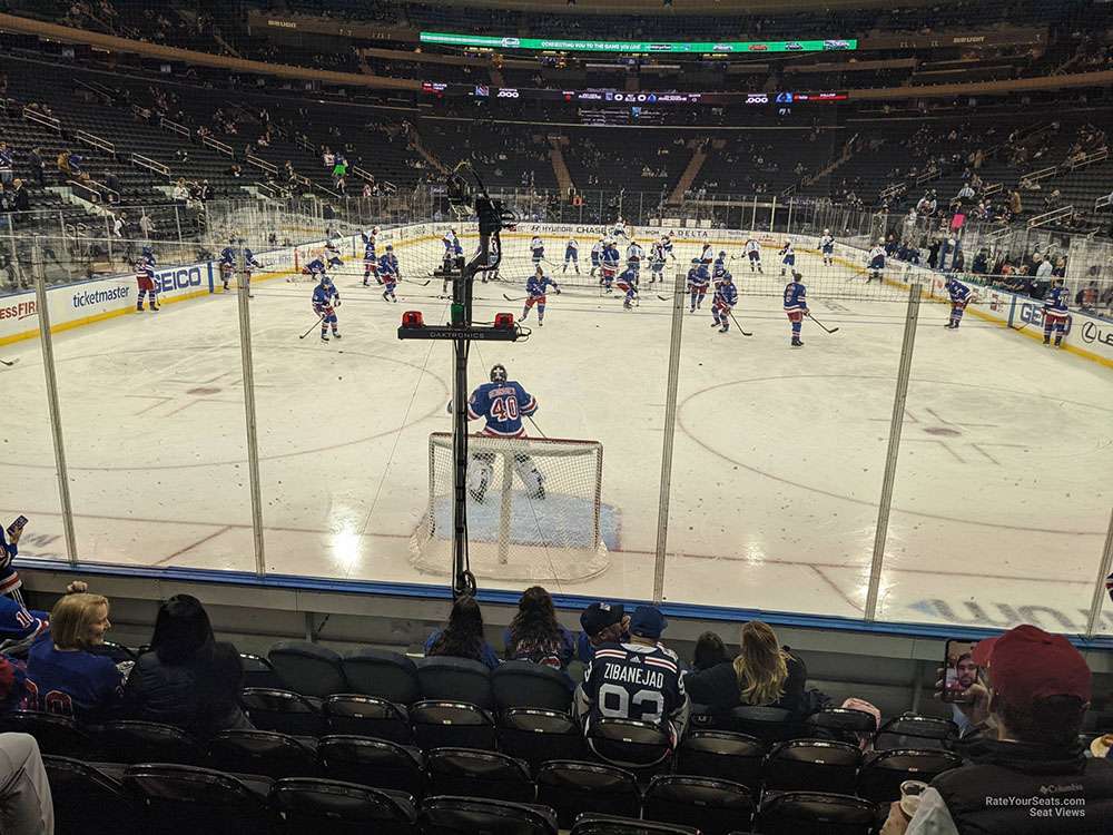 The view of a hockey game from Section 2 at Madison Square Garden, New York City.