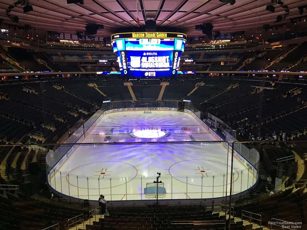 The view of a hockey game from Section 204 at Madison Square Garden, New York City.