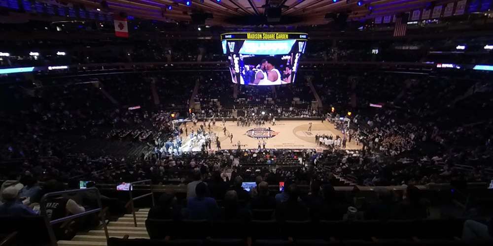 The view of a basketball game from Section 211 at Madison Square Garden, New York City.