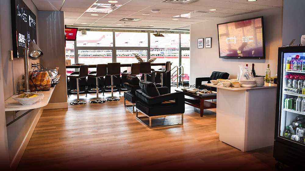 Inside a luxury suite at Northwest Stadium, Landover.