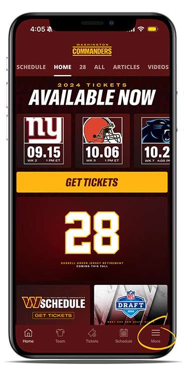 The Washington Commanders Mobile App.