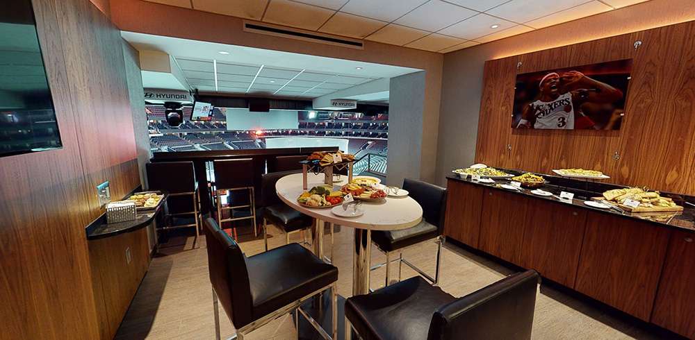 Premium catering in a Hyundai Luxury Suite at Wells Fargo Center, Philadelphia.