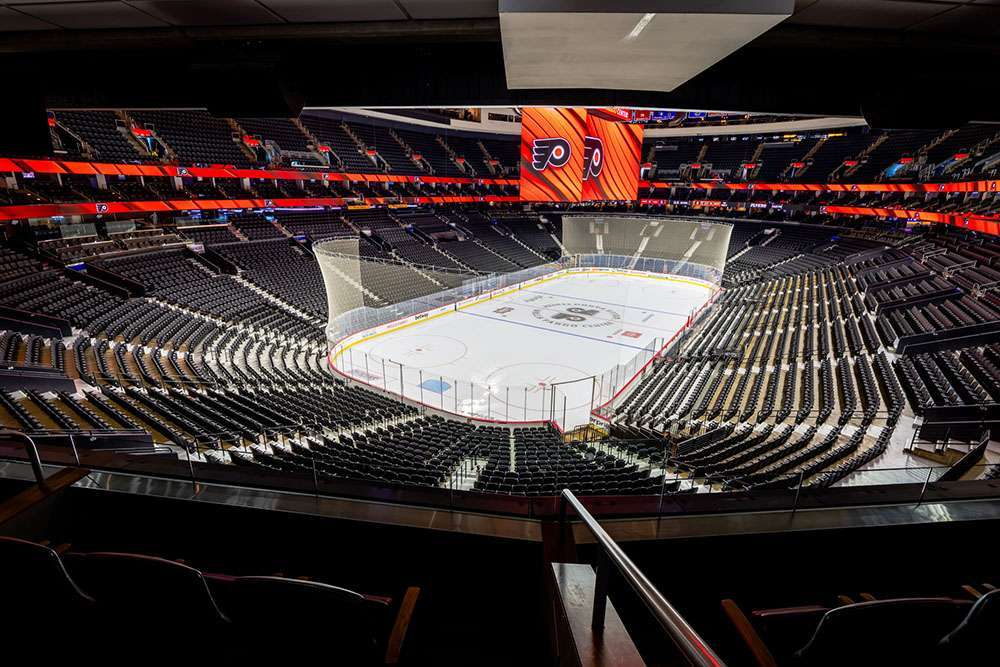 View of the ice from a Luxury Suite at Wells Fargo Center, Philadelphia.