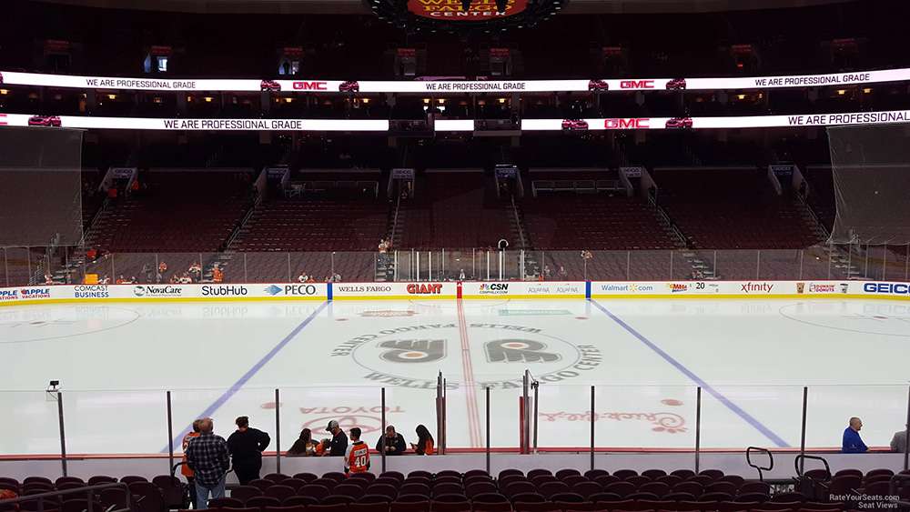 View from Lower Level section 101 for a hockey game at Wells Fargo Center, Philadelphia.