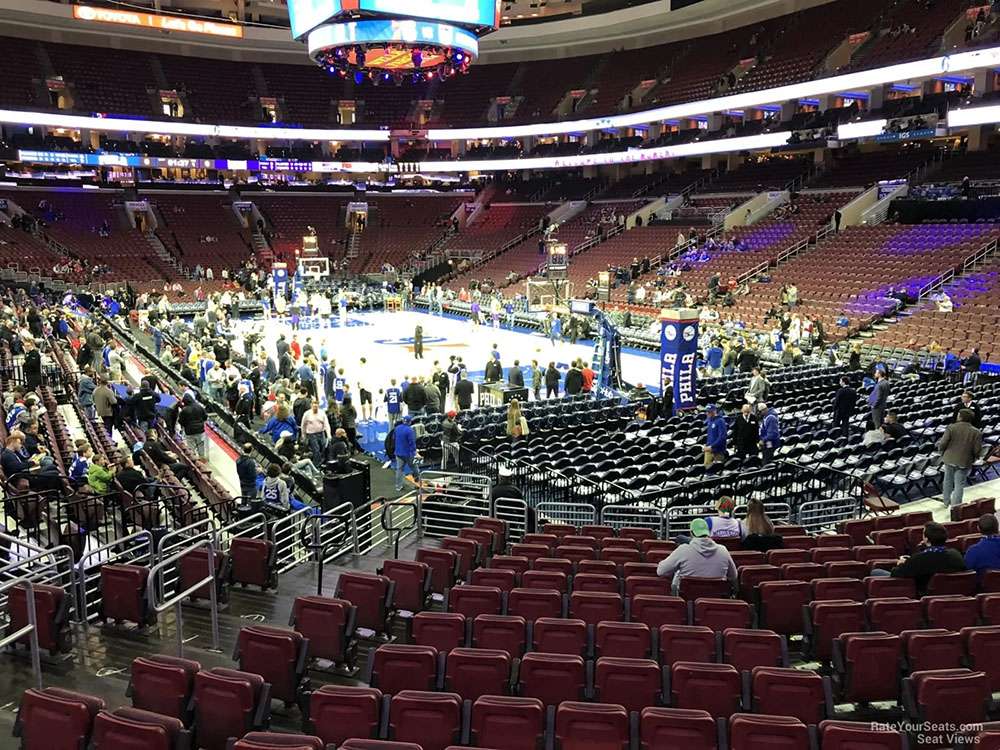 View from Lower Level section 105 for a basketball game at Wells Fargo Center, Philadelphia.