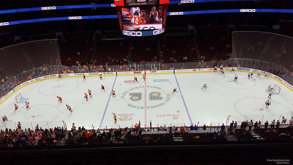 View from Mezzanine Level section 201 for a hockey game at Wells Fargo Center, Philadelphia.