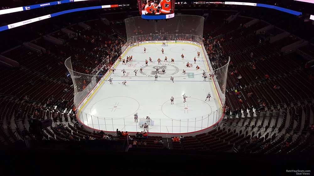 View from Mezzanine Level section 207A for a hockey game at Wells Fargo Center, Philadelphia.