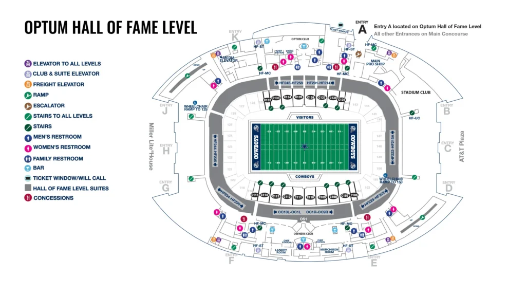 hall of fame seating att stadium