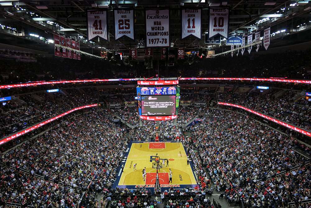 Elevated view of a Washington Capitals game at Capital One Arena, Washington D.C.