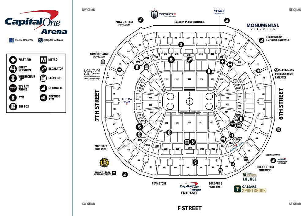 Seating Map for Hockey games at Capital One Arena, Washington D.C.