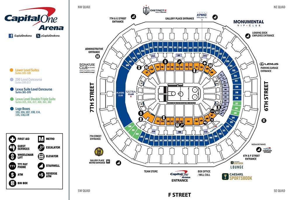 Map of Suite locations at Capital One Arena, Washington D.C.