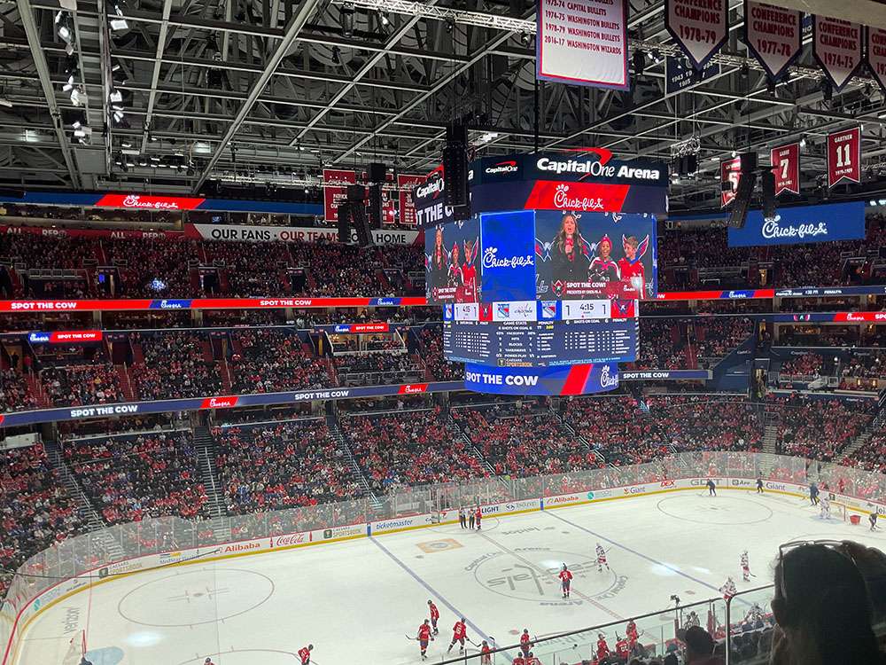 Elevated view of a Washington Capitals ice hockey game at Capital One Arena, Washington D.C.