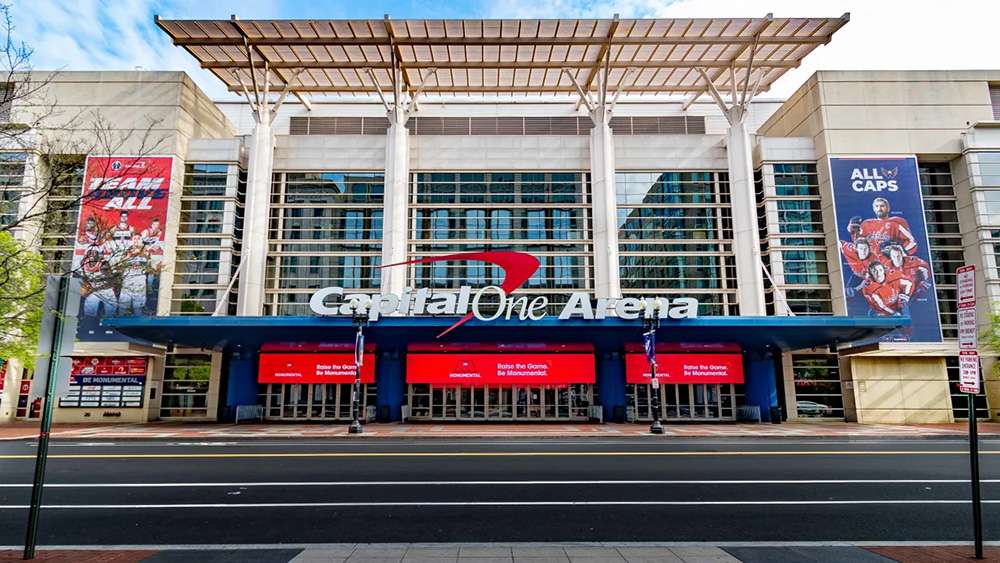 The front entrance of Capital One Arena, Washington D.C.