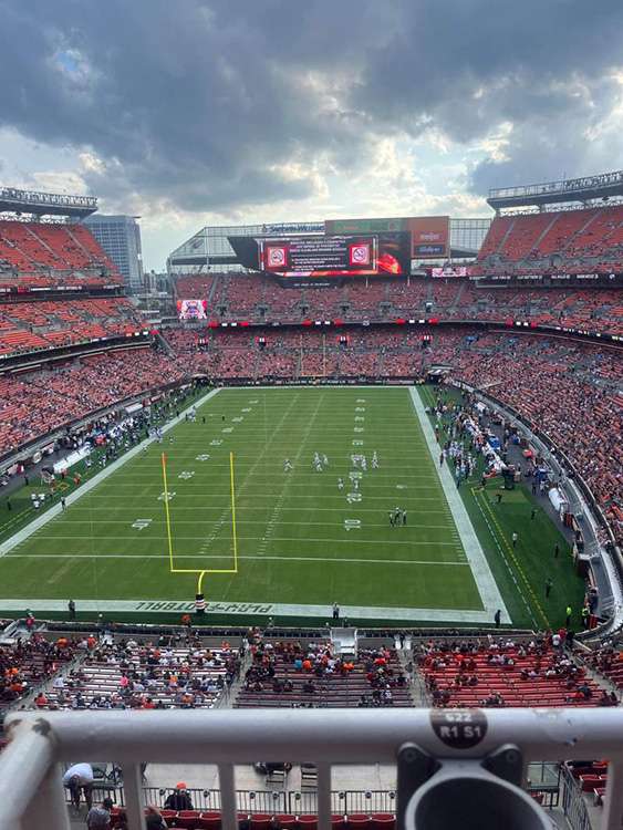 View of the field from SRO section 622 at Huntington Bank Field, Cleveland.